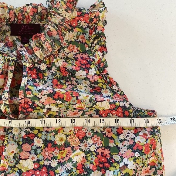 J. Crew Liberty Print Floral Ruffle Blouse Sleeveless Tie Split Neck Thorpe - Picture 14 of 16